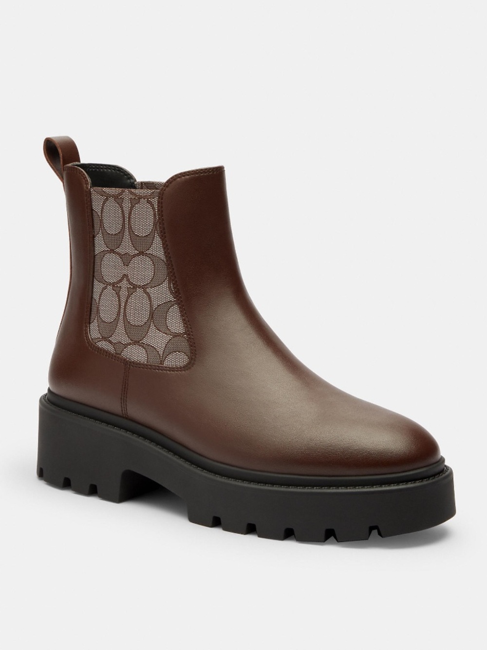 New Coach Lucy Chelsea Boot With Signature Polyester Maple Color